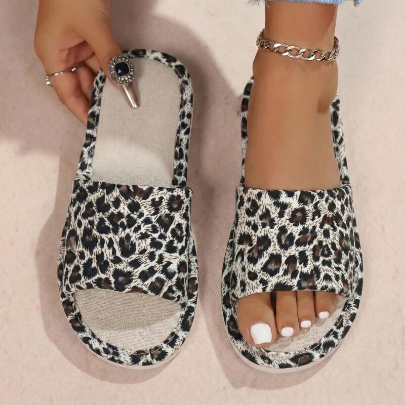 Linen Leopard Women's Slippers - Home Textile ulasan dan harga