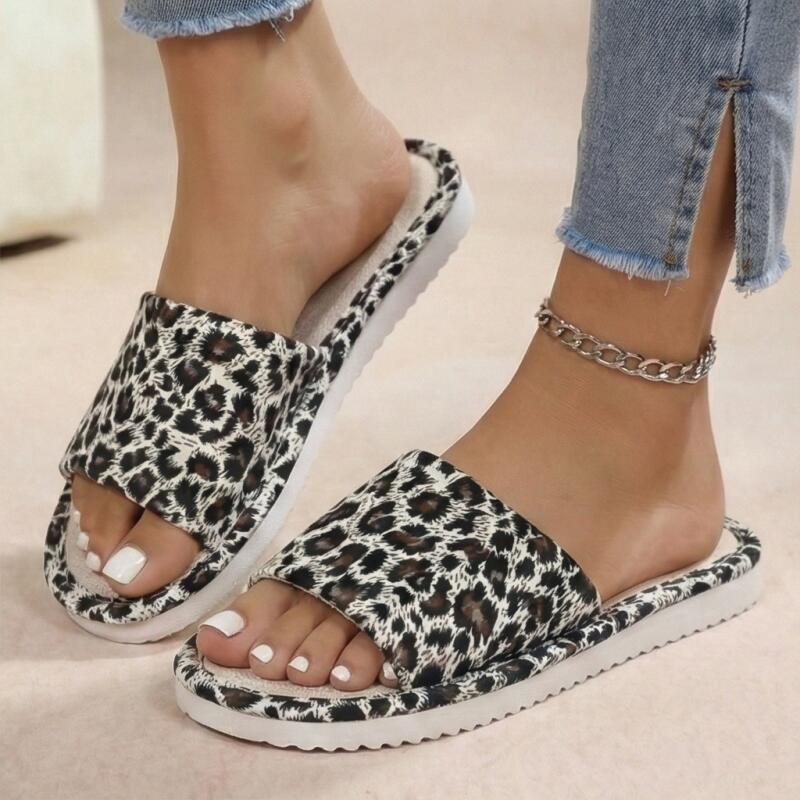 Linen Leopard Women's Slippers - Home Textile ulasan dan harga