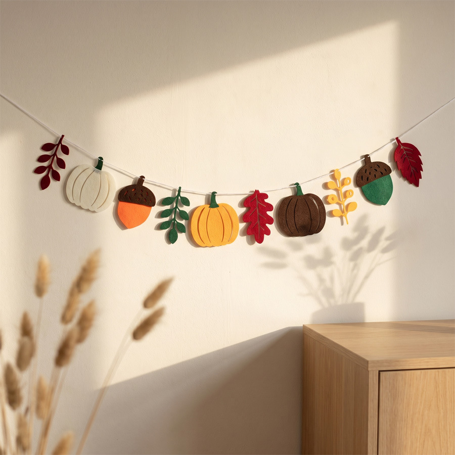 Autumn Pumpkin Leaves Flag Har - Home Textiles & Decorations ulasan dan harga