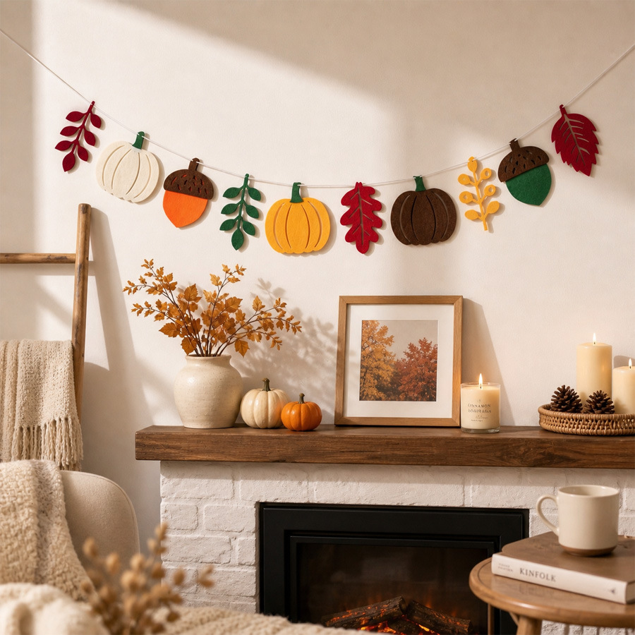 Autumn Pumpkin Leaves Flag Har - Home Textiles & Decorations ulasan dan harga