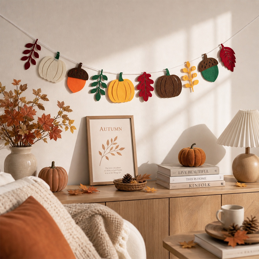 Autumn Pumpkin Leaves Flag Har - Home Textiles & Decorations ulasan dan harga